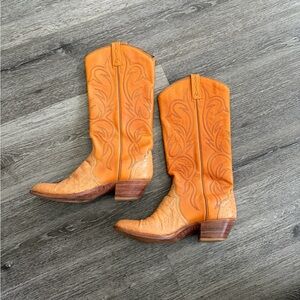 Stylish Orange Leather Heeled Boots